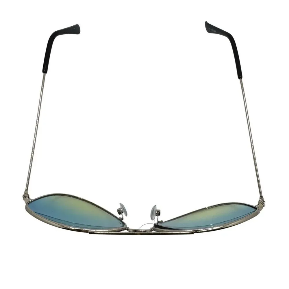 Silver Aviator Sunglasses with Blue to Yellow Gradient Lenses